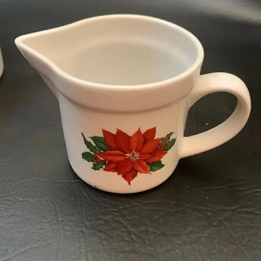 Hallmark Poinsettia Sugar Bowl Lid Creamer 3 Piece Micro Dishwasher Christmas